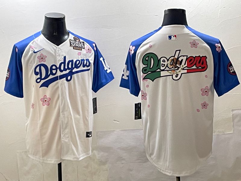 Men Los Angeles Dodgers Blank White Blue Sakura Edition 2025 Nike MLB Jersey style 9->los angeles dodgers->MLB Jersey